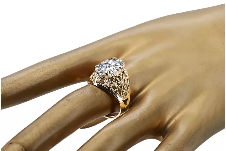 Zircon Or jaune 14 carats Anneau Style vintage vrc074y